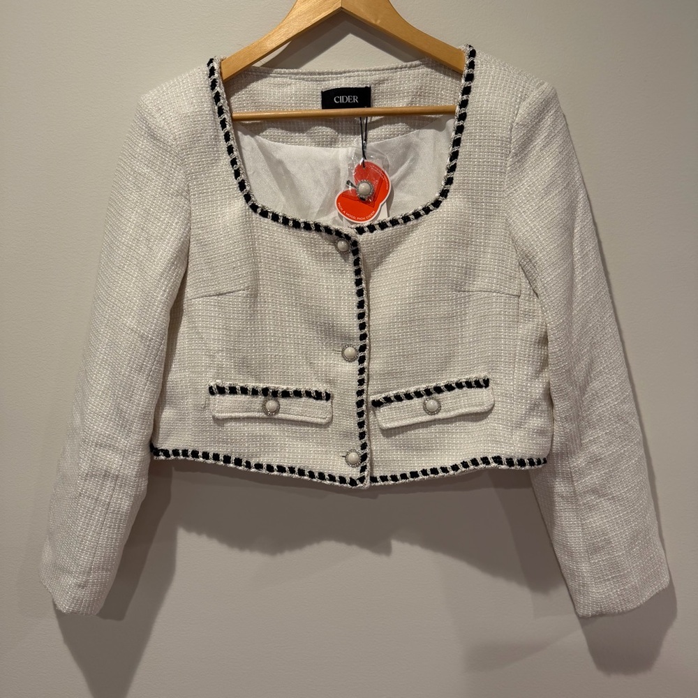 NWT Cider Metallic Ivory Tweed Cropped Blazer XL